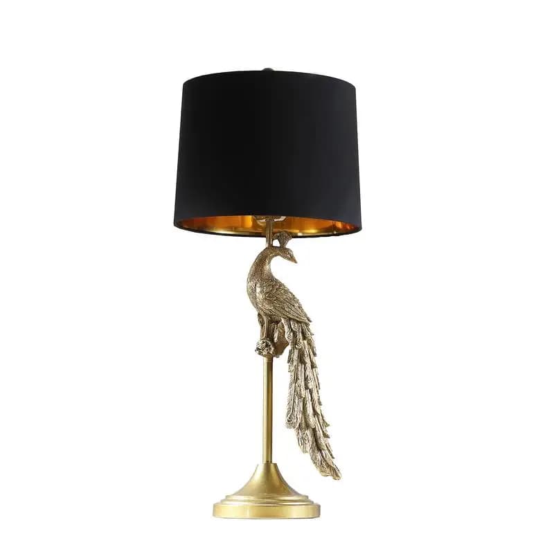 Modern and elegant table lamp with 29 inch golden peacock on pedestal - Polyresin design