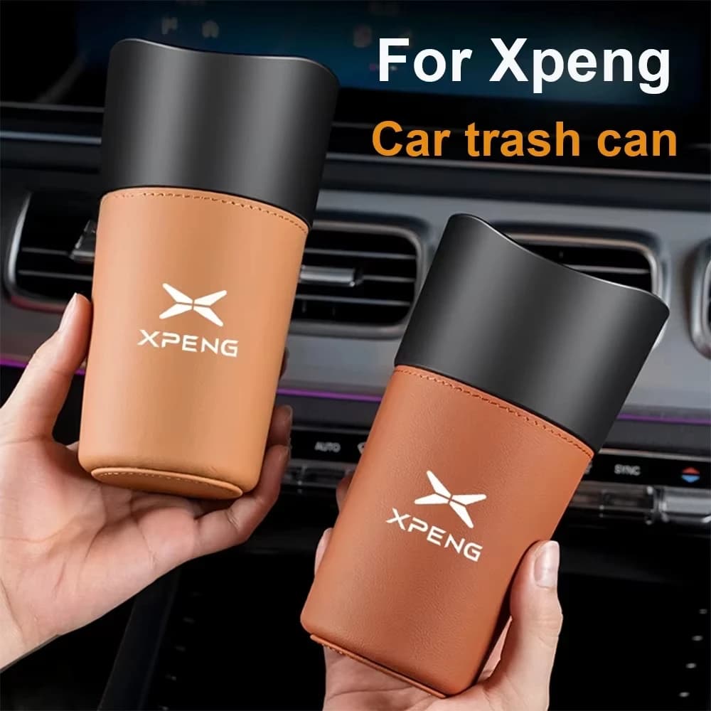 Leather Car Trash Can Mini Cup Holder Organizer For XPENG P7 G3 G3i G9 P5 X2 N5 F30 H93 Door Pocket Auto Interior Accessories