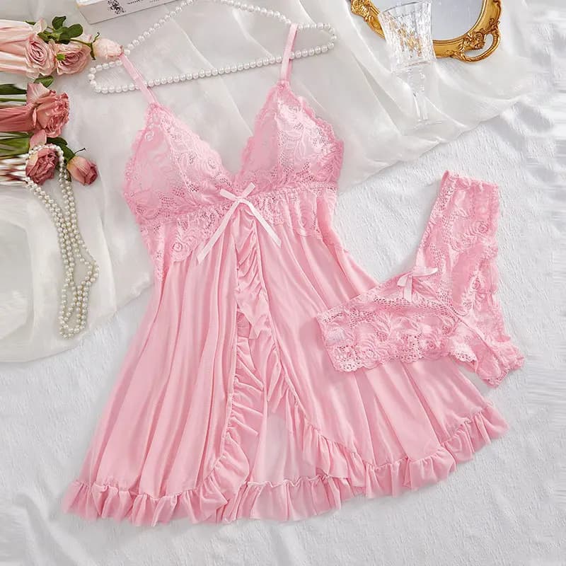 2025 Lace Night Dress Night Shirt Set Hot Erotic Pijama Set with Sleeveless Summer Dress Halter Sexy Nightwear for Women Strong Size