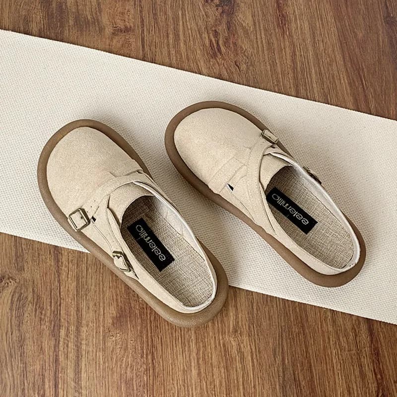 Summer Wear It Out Women Mules Pantofole piatte con fibbia per cintura alla moda Tinta unita Pull on Scarpe casual Pantofola moderna con punta tonda