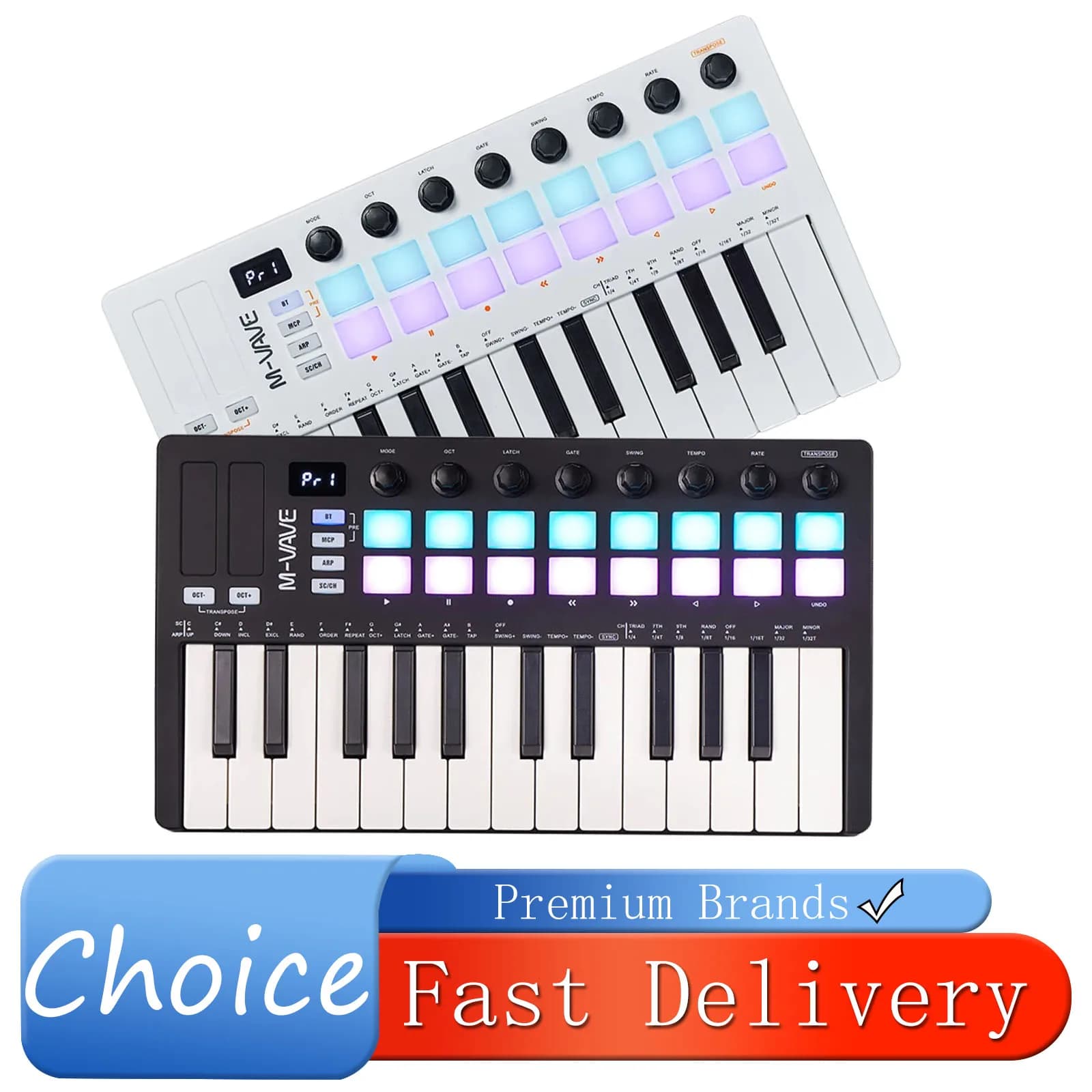 M-VAVE SMK-25 II 25 Key MIDI Controller Keyboard Mini USB 16 RGB Drum Pads 8 Knobs Music Production Software Included Parts