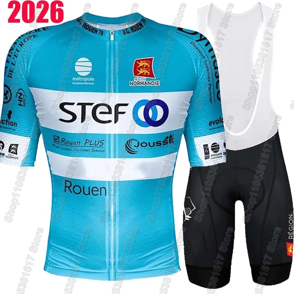 Completo da Ciclismo Uomo 2026 Veloce Club Rouen Francia - Maglia e Salopette Estiva per Bici da Corsa e MTB