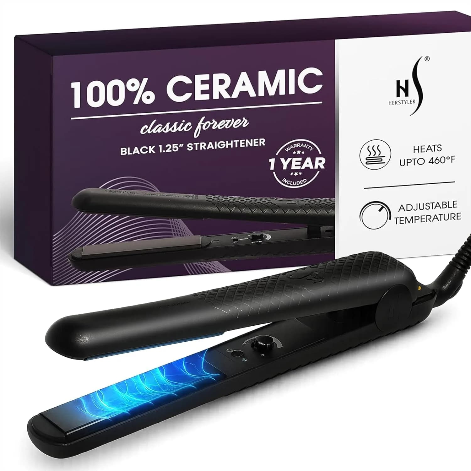 Piastra in ceramica per capelli setosi, piastra lisciante da viaggio a doppio voltaggio da 1,25 pollici, tecnologia a ioni negativi contro l'effetto crespo, rapida