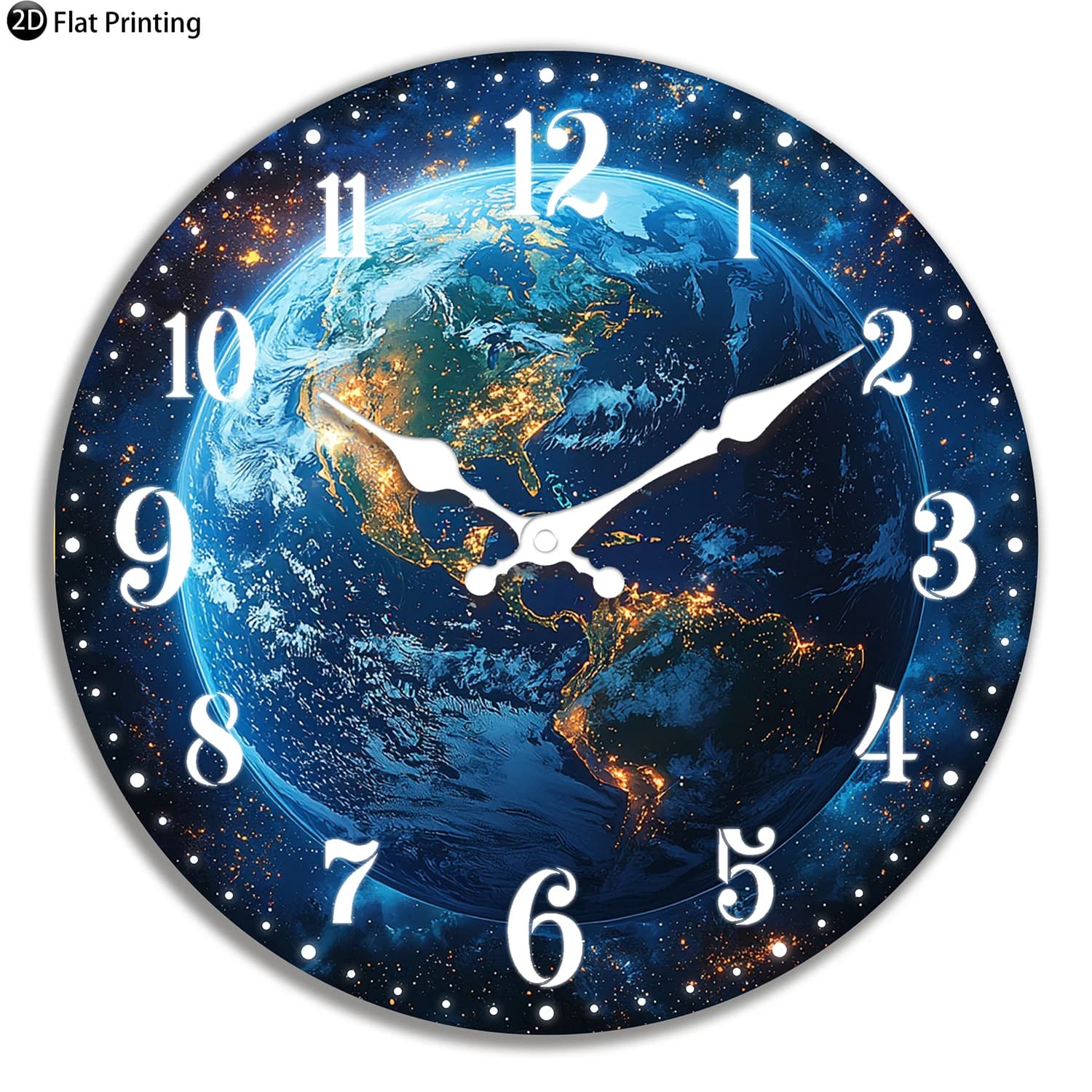 Silent wall clock in wood Earth city lights night Analog quartz watch for office stay on farm Halloween New Year's Gift