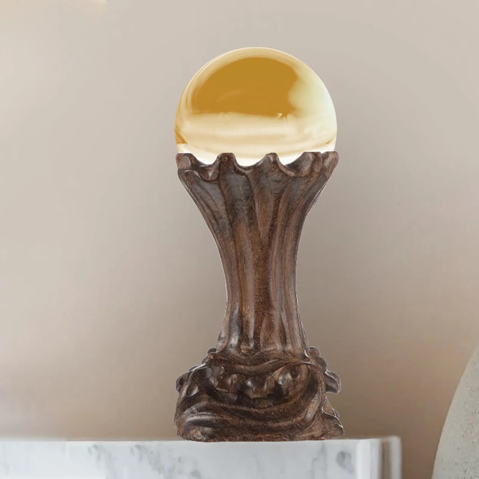 Base Espositiva in Legno per Sfera di Cristallo, Supporto Rotondo Stabile in Legno Naturale Premium per Vaso, Sfera di Quarzo, Pietra, Casa