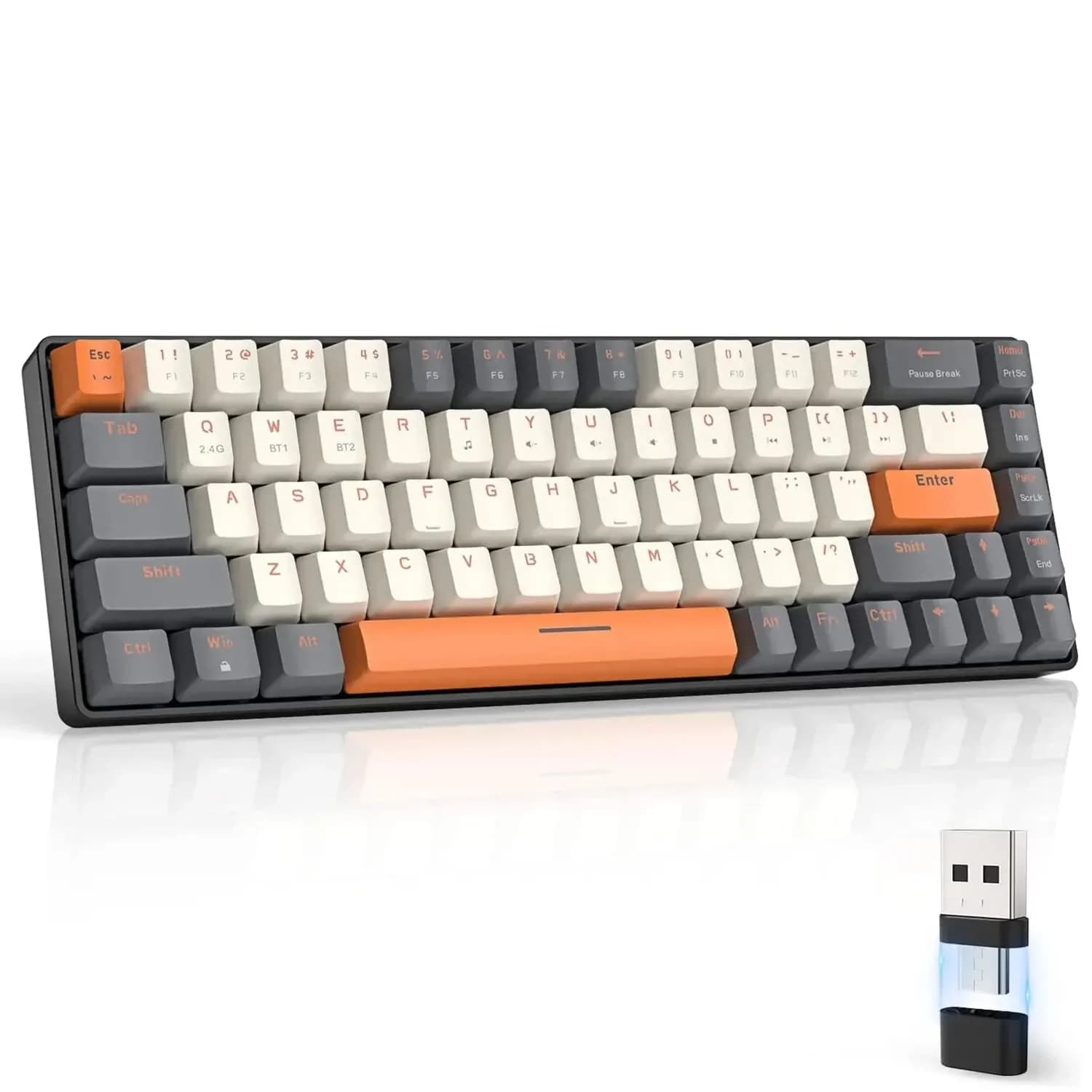 Wireless 60% Bluetooth Dual Mode Mini switch red 68 keys replaceable for PC PS4 Xbox iPhone iPad