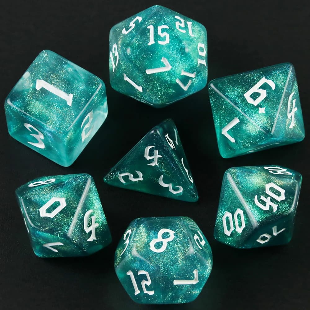 Set di dadi poliedrici RPG con glitter iridescenti per giochi da tavolo DNDGame Dungeon and Dragons