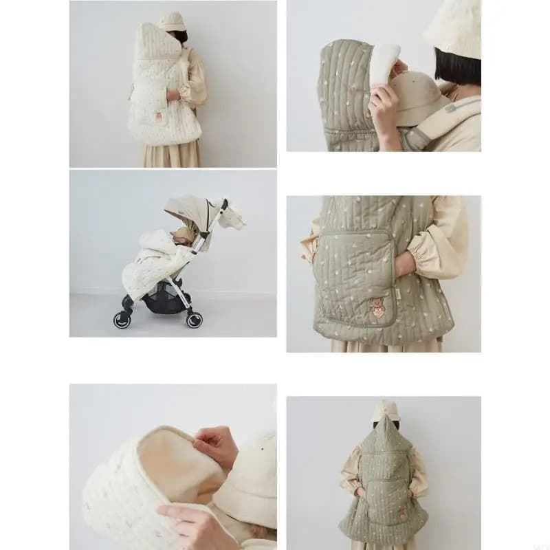 Mantello con cappuccio spesso per bambino Autunno Inverno Coperta antivento Copertura per passeggini Marsupio Sgabello Trapunta