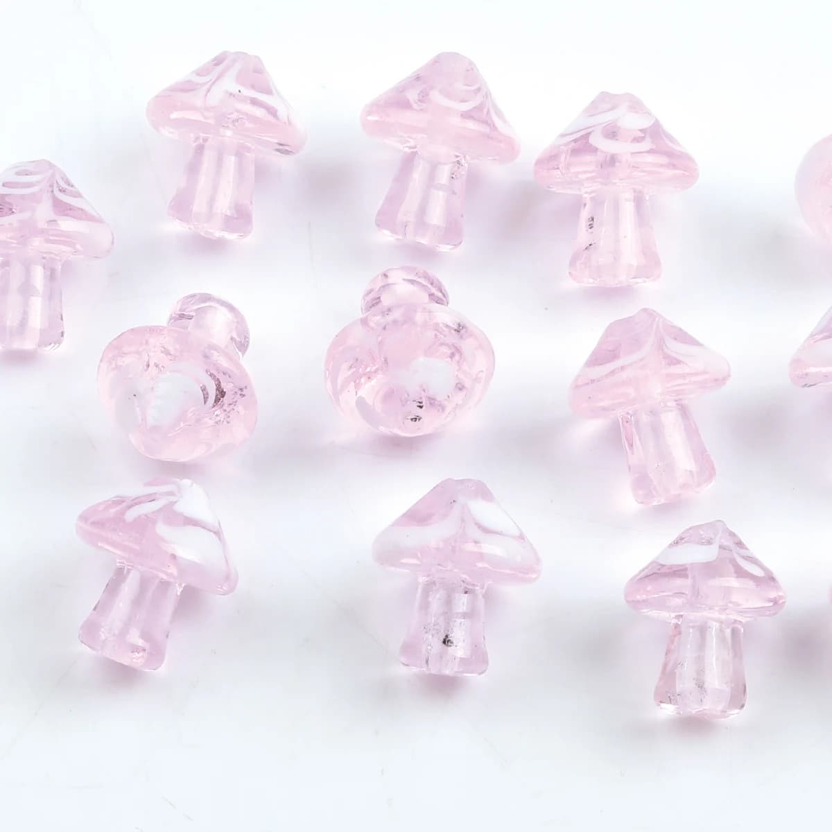 5pcs Assorted 16mm Pink Transparent Mushroom Glass Beads For DIY Jewelry Making - Handmade Bracelets, Necklaces, Earrings