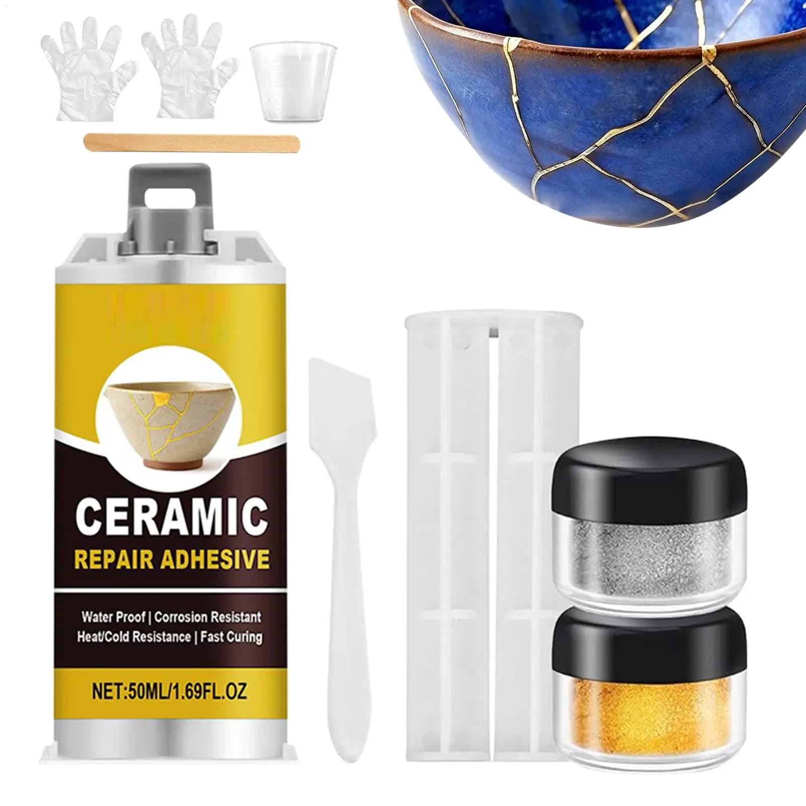 Kit di incollaggio per ceramica, porcellana e vetro, set di adesivi artistici efficaci, kit di riparazione a forte adesione, facile da usare, per restauro artigianale.