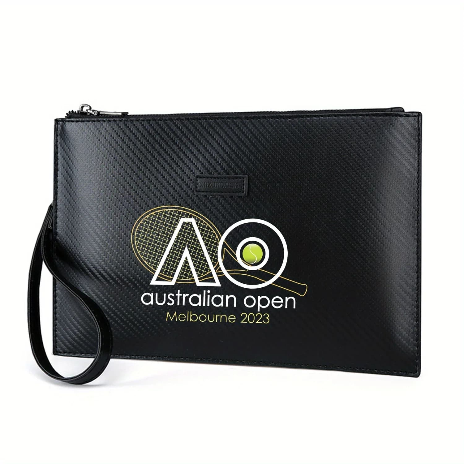 Pallina da tennis con logo aperto oro nero Elegante borsa da uomo in PU stampato Alla moda e pratica per il trasporto quotidiano