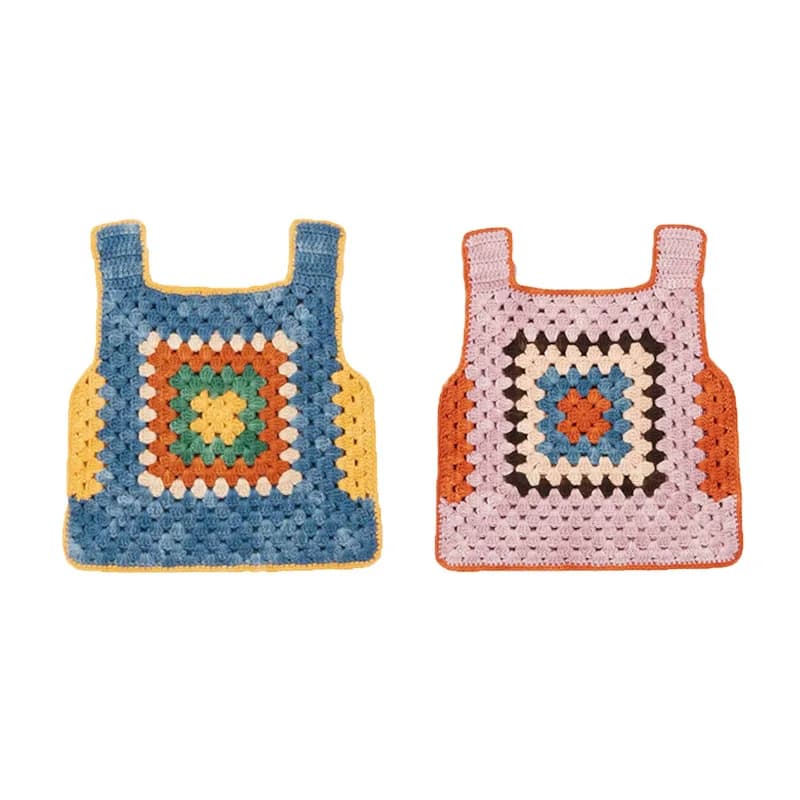 MP2025 Autunno Per Bambini Puro Gilet Agganciato A Mano Quadrato Maglione All'uncinetto Colorato Interblocco Retro Color-blocked Top