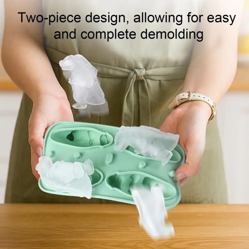Stampo per Cubetti di Ghiaccio in Silicone 3D a Forma di Dinosauro con Coperchio, Riutilizzabile per Whisky e Cocktail