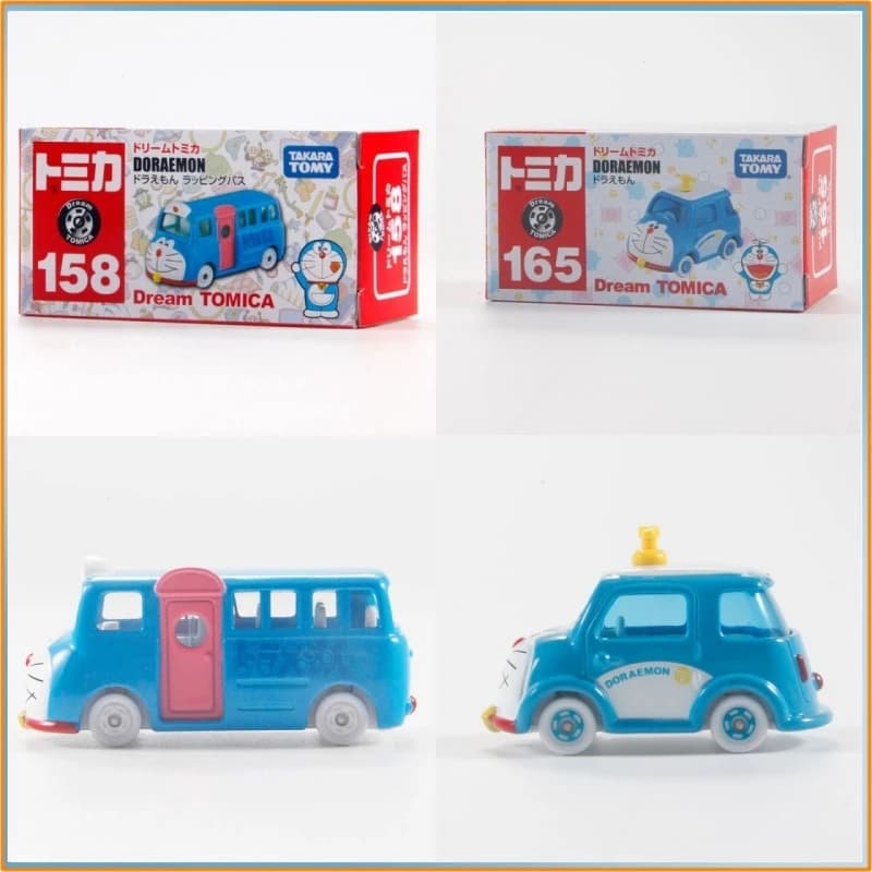 Modellino Auto in Metallo Pressofuso Originale Tomica Doraemon, N.143 N.158 N.165, Modellino Giocattolo Bus e Auto del Gatto Robot Blu, Regalo