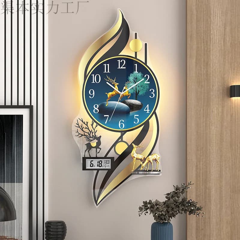 Round Wall Clock for Living Room, Creative Design and Luxurious with LED Light, Home Decoration