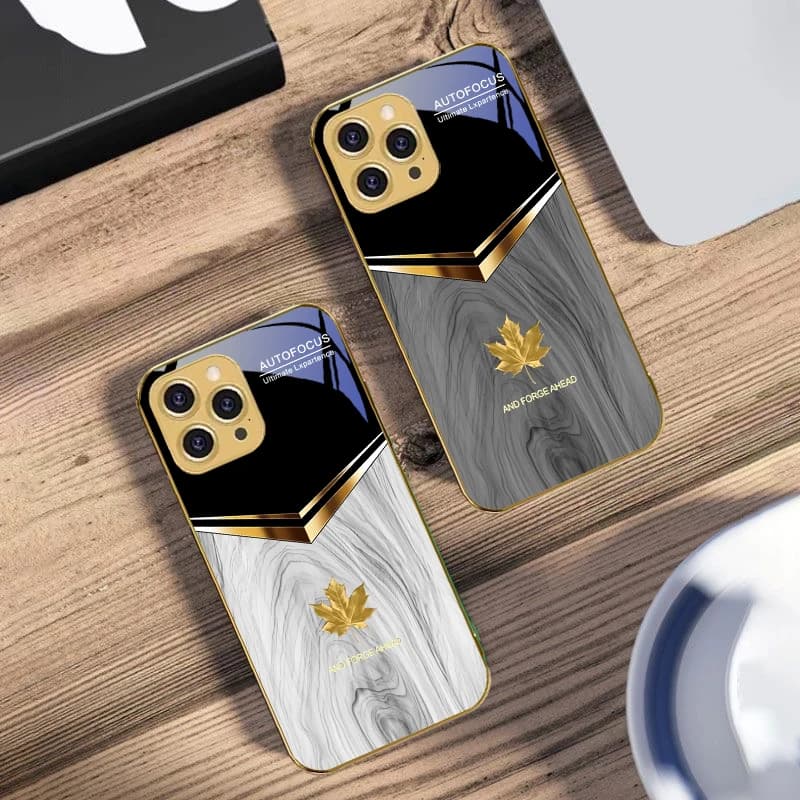 Golden Cute Maple Leaf for IPhone 16 16Pro Max 15 P ro 14 13 Plus 12 Mini 11Pro Max XS Max XR Tempered Glass Phone Case