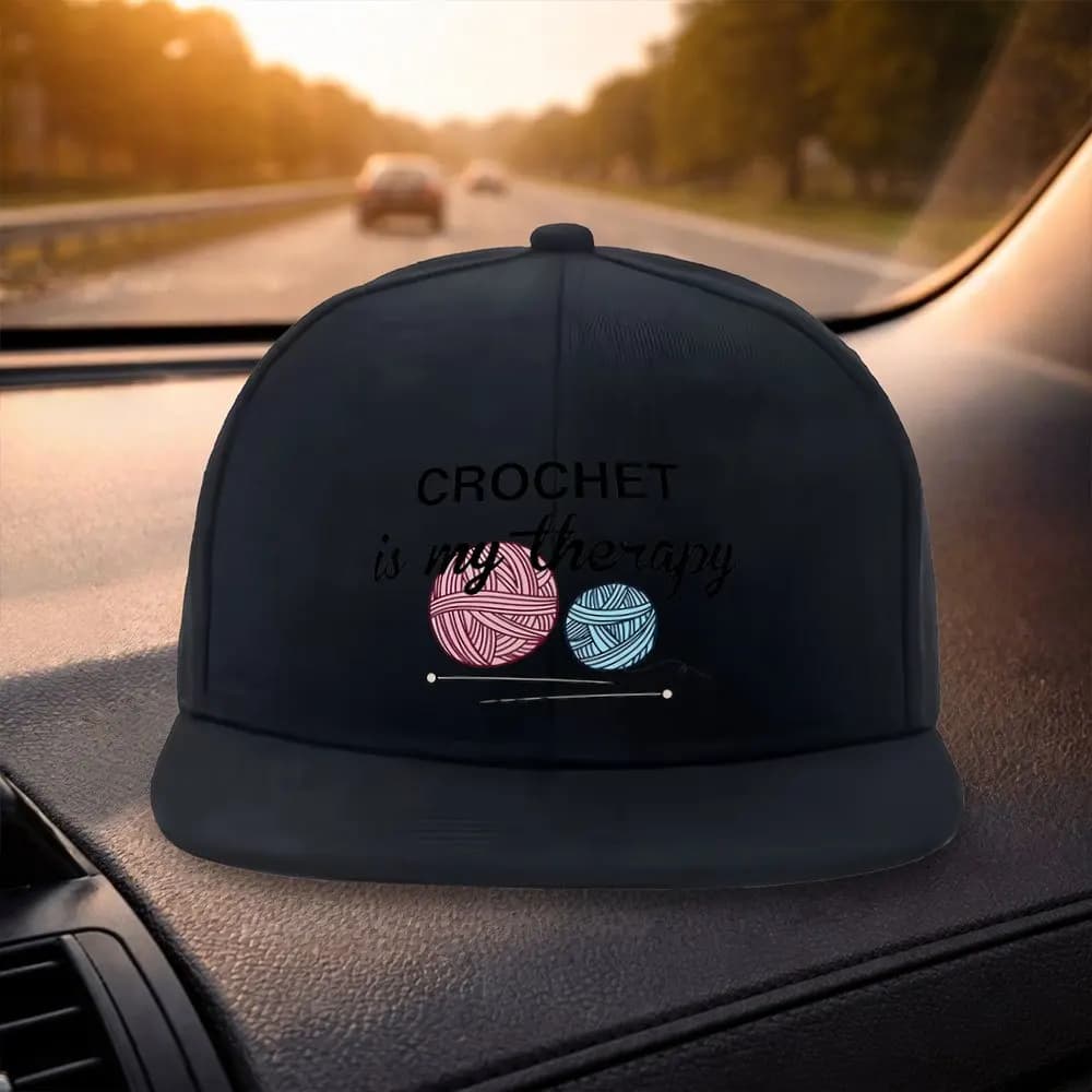 Unisex Classic Flat Brim Baseball Cap Fashionable Crochet Print Design Black Casual Hat Suitable for Outdoor Activities Outd