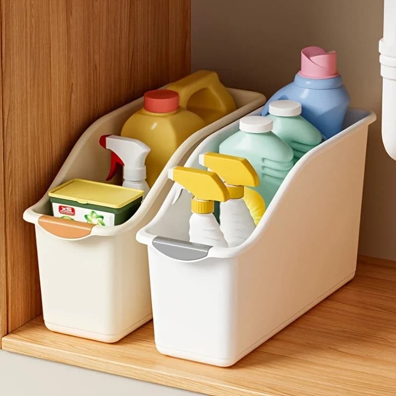 Multipurpose Plastic Curves Container Set for Home Organization, Duty Boxes for Cleaning Products and Home Articles