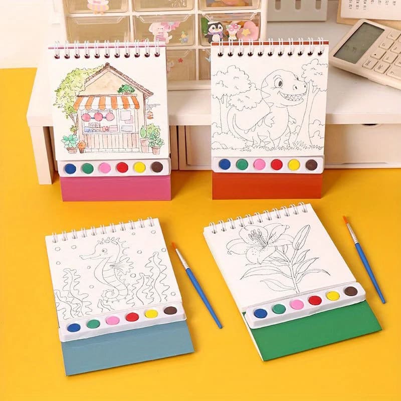 DIY Watercolor Doodle Notebook, Vertical Spiral Sketchbook with Washable Watercolor Mat, Desktop Art Decor for Painting & Creati
