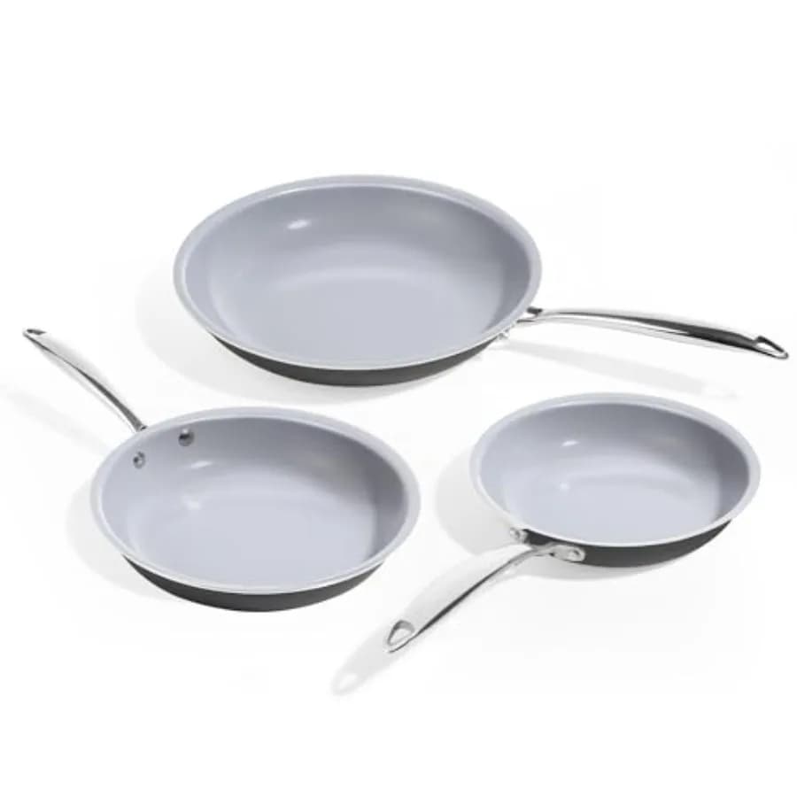 Set di Padelle Antiaderenti in Ceramica al Titanio per Cucinare, 8" 9.5" 11", Padelle in Ceramica Non Tossiche con Manico Isolante, Senza PFAS