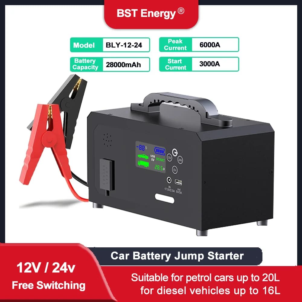 12V 24V Battery Starter 6000A Peak Power Car Booster 28000mAh Suitable For Diesel Vehicles Up To 16L And Petrol Cars Up To 20L