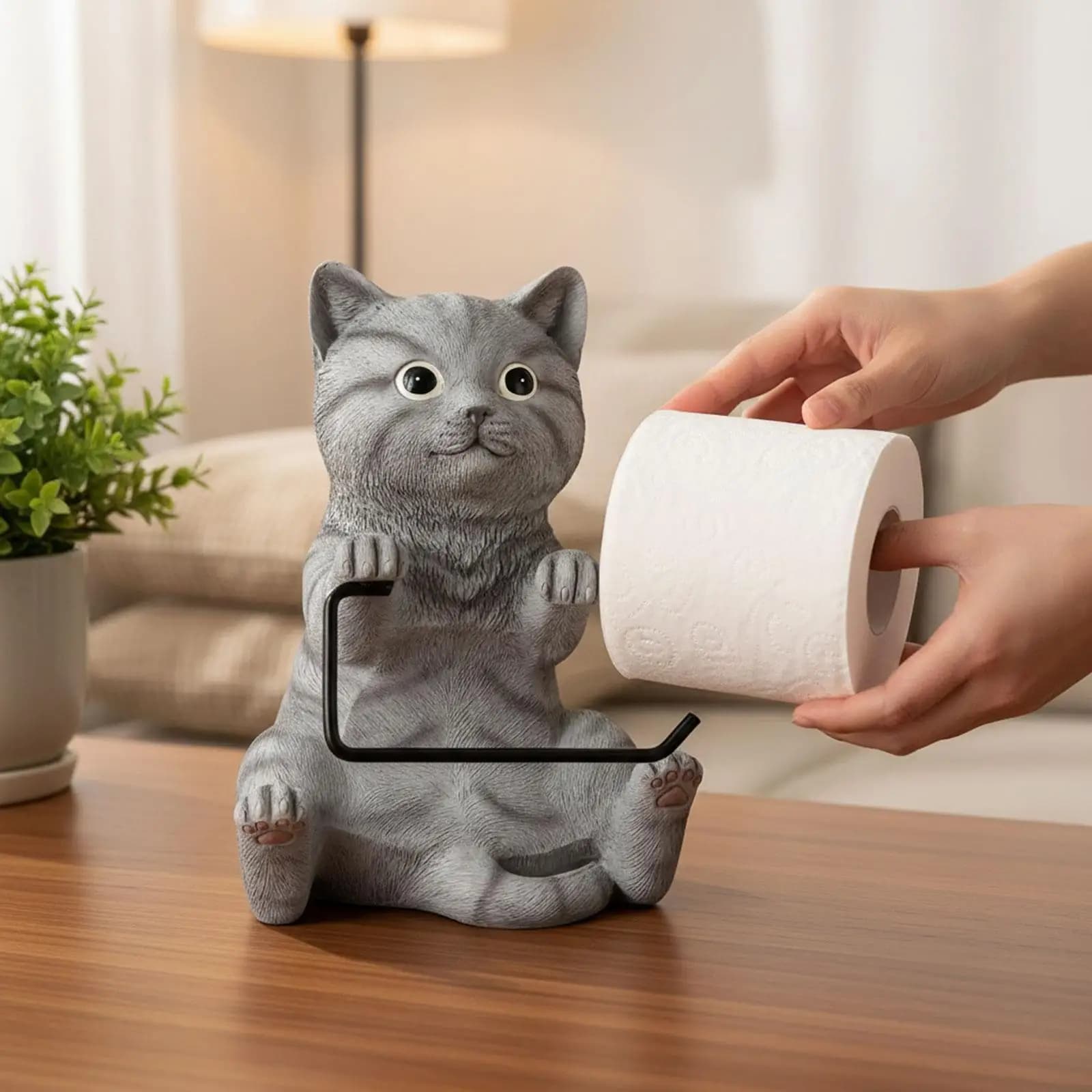Portarotolo da Parete a Forma di Gatto, Porta Asciugamani Premium, Carino, Durevole, Pratico, Originale, in Resina