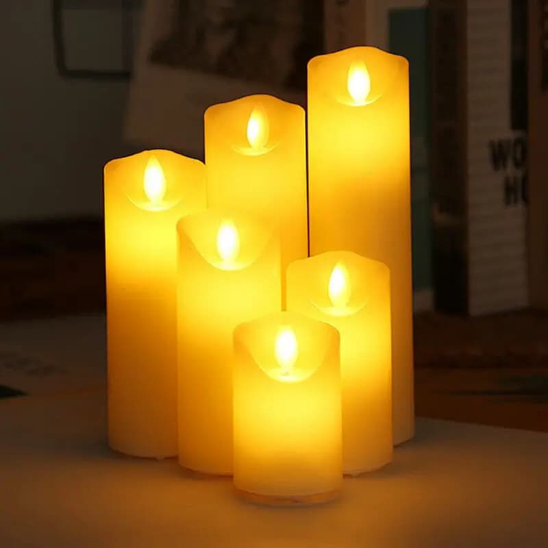Candela di paraffina a colonna a LED ricaricabile alimentata tramite USB Bordo ondulato Stoppino mobile Matrimonio Natale Festa Decorazione della tavola in chiesa 5,3 cm (D)-Ambra