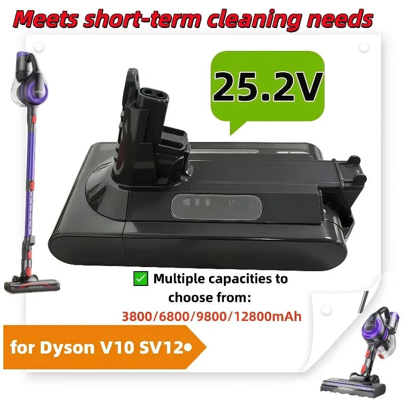 25.2V High Capacity Replacement Battery 3800/6800/9800/12800mAh for Dyson V10 SV12, Rechargeable Battery for V10 Fluffy Vacuum