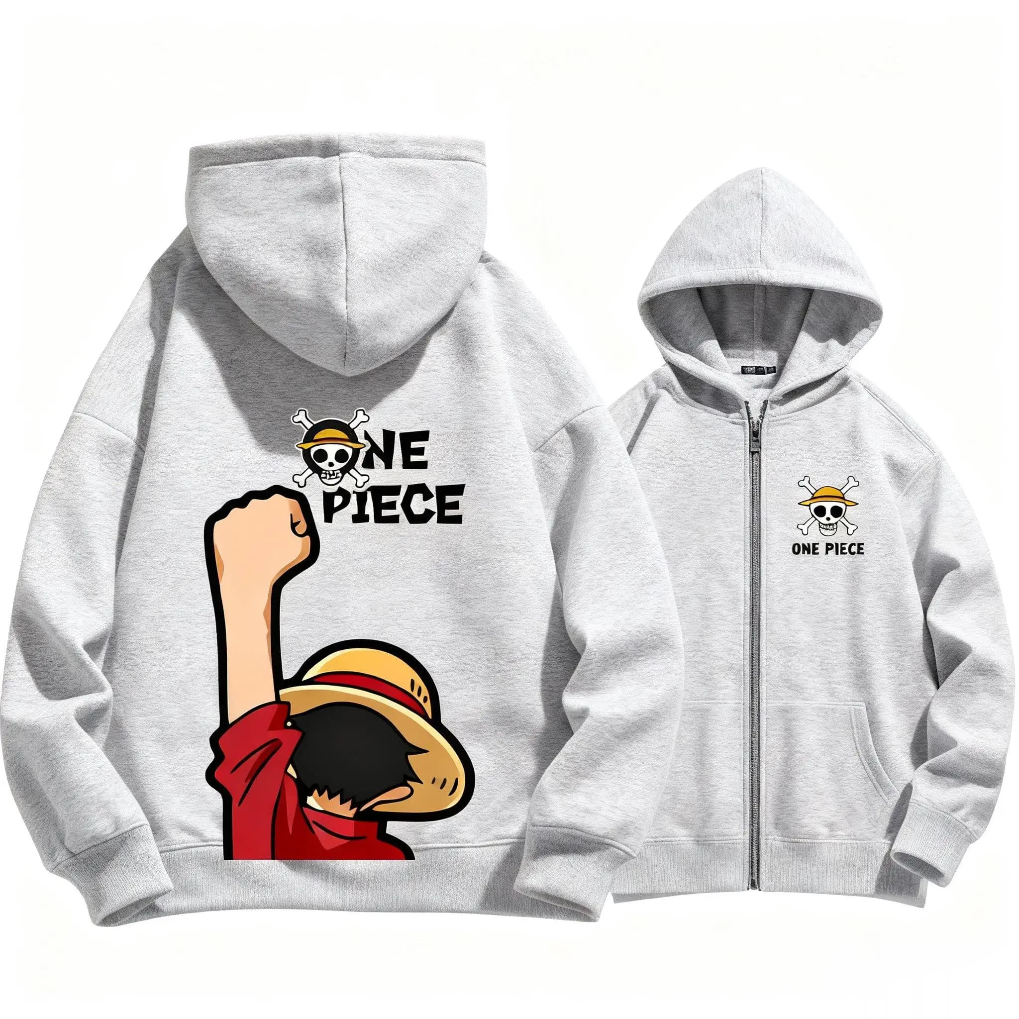 Unisex Autumn New One Piece Anime Hoodie Men Women Zip Up Jacket Luffy Graphic Print Pullover Sweatshirt Streetwear Casual Tops