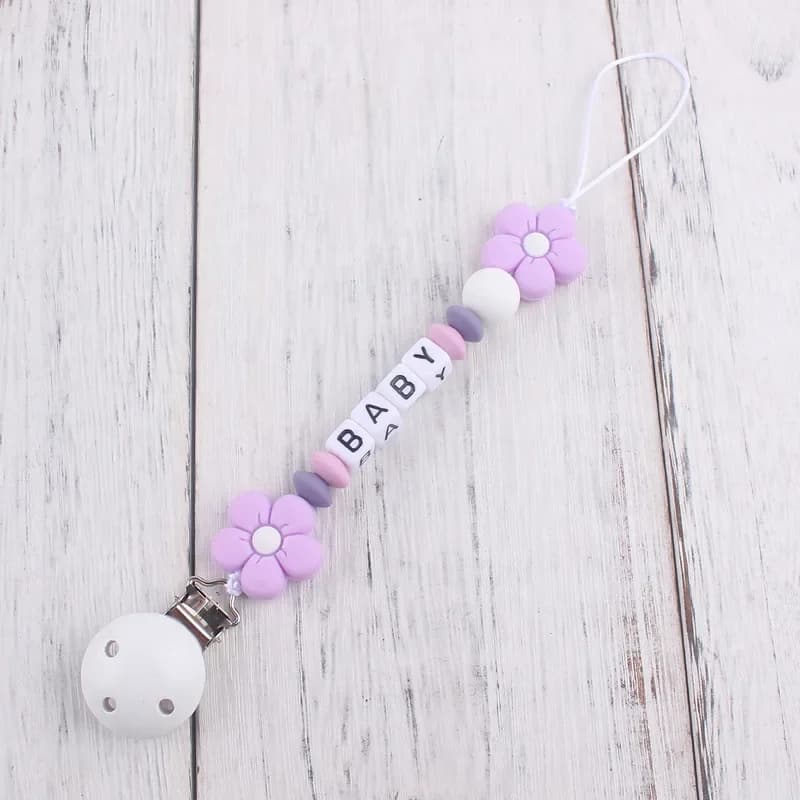 INS bambino Massaggiagengive Ciuccio Clip Nome personalizzato Fiore in silicone Manichino Porta capezzoli Catena Alimentazione infantile Massaggiagengive Giocattolo Regalo da masticare