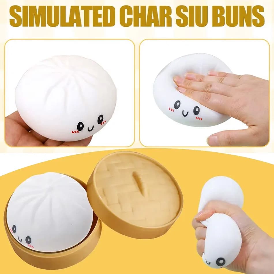 Giocattolo sensoriale a forma di dumpling da 10 cm con cestello per la cottura a vapore, per un gioco realistico e per alleviare lo stress, regalo antistress.