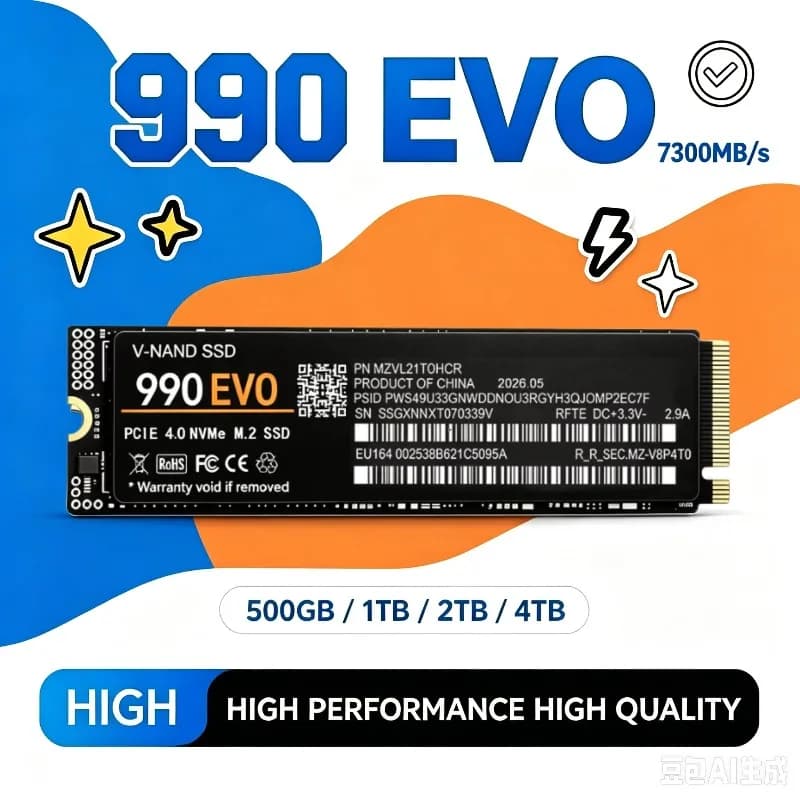 990 EVO M.2 2280 NVMe PCIe 4.0 X4 SSD 7300MB/s TLC 3D NAND 500-4TB High Speed Solid State Storage for PS5 Gaming Laptop Desktop