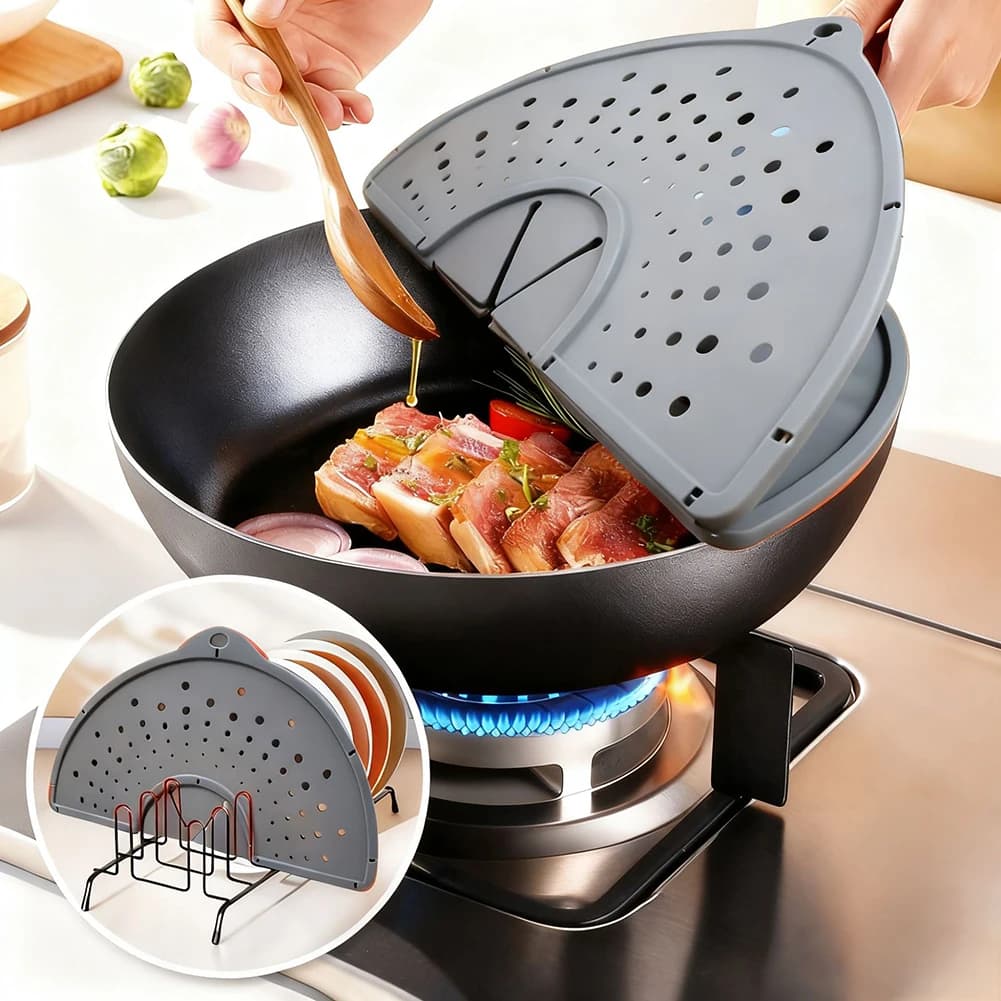 Shelves, folding, dishwasher safe, non-stick, oil splash protection, multi-purpose, spray screen, kitchen tool