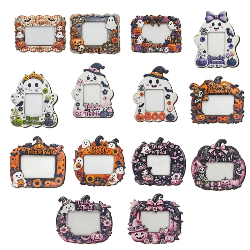 Wooden Photo Border Picture Frame with Halloween Front Pattern for Desk Display