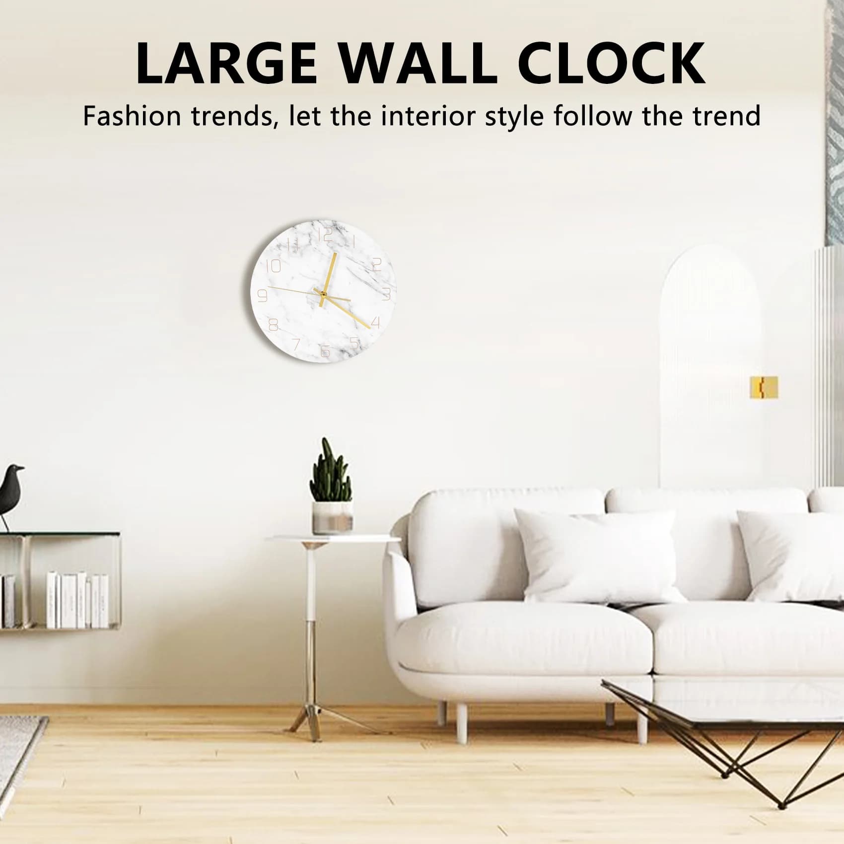 Orologio da Parete Analogico al Quarzo KSOL Silenzioso con Stampa 3D Effetto Marmo Bianco Chic, Orologio da Parete Rotondo Moderno, Decorazione Nordica Creativa per la Casa