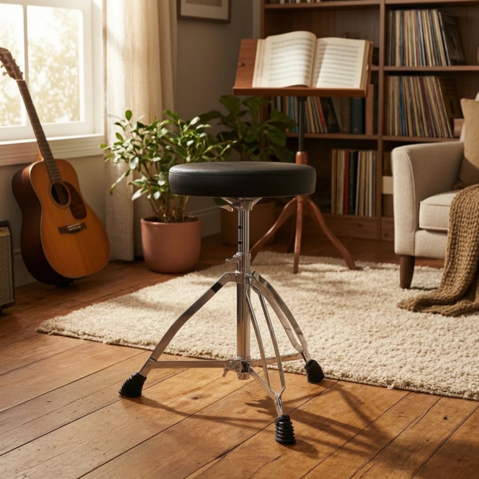 Drum Throne with Tripod Base Non-Slip Drum Stool with Padded Seat Drumming Chair Long-Lasting Comfortable for Drummers, Stage