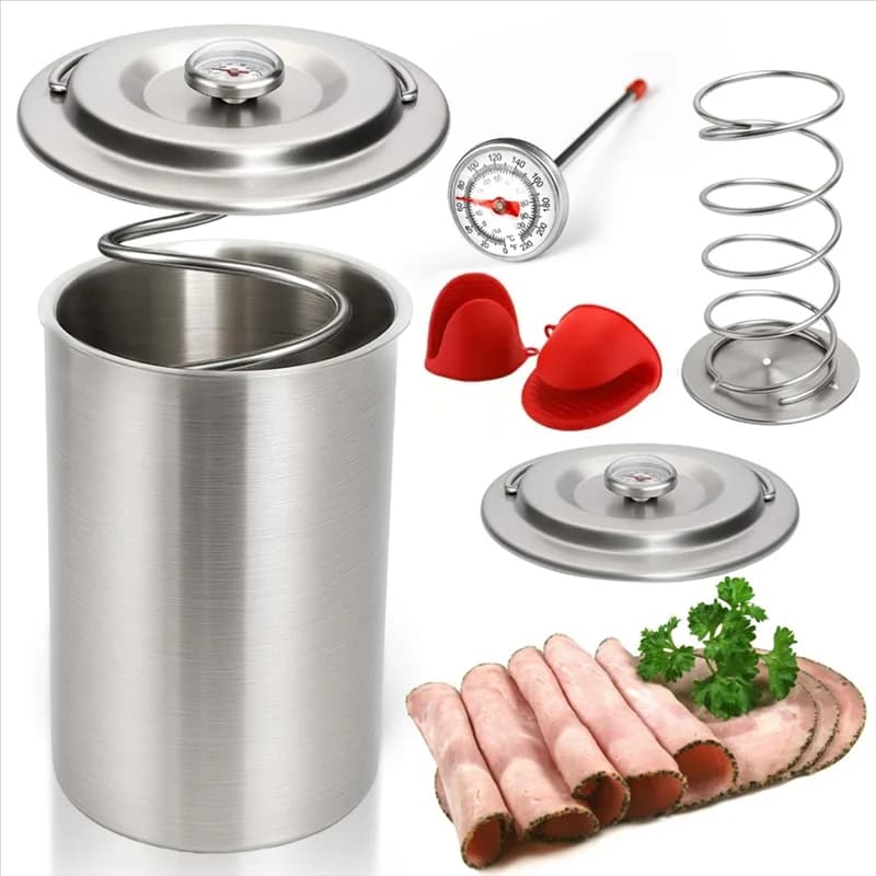 ABJI - Pressa per Prosciutto in Acciaio Inox con Termometro e Guanti da Cucina in Silicone - Set di Utensili per Affettare