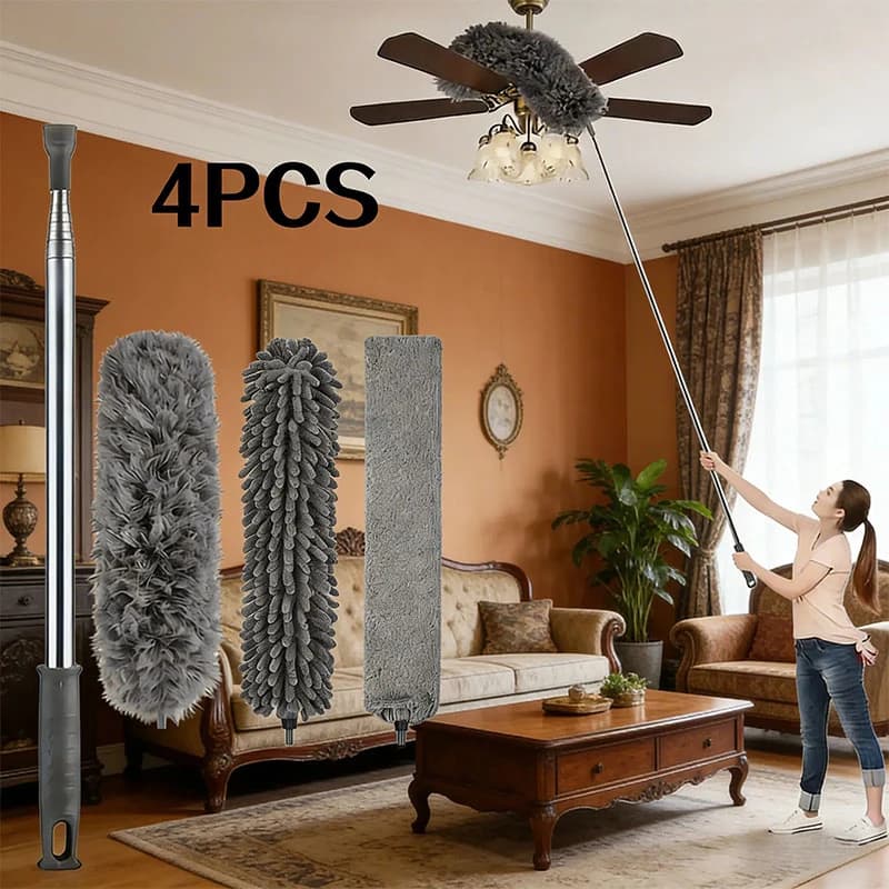 Set di 4 Spazzole Estensibili per Pulizia Domestica, Ideali per Soffitti Alti, Ventilatori, Ragnatele, Leggere per Pulire Tende e Ventilatori a Soffitto