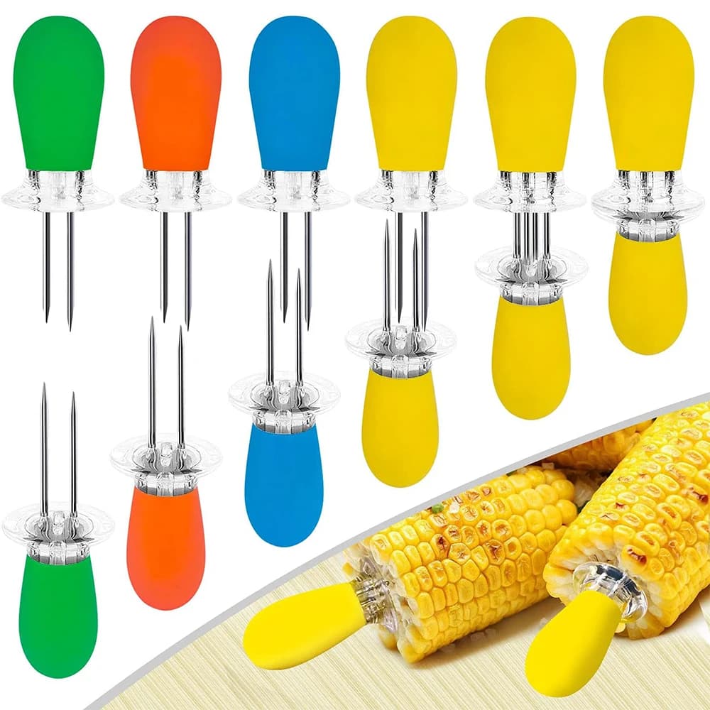 LMETJMA 12pcs/set Corn Holders Stainless Steel BBQ Corn Holders Barbecue Hot Dog Meat Forks BBQ Accessories KC0460