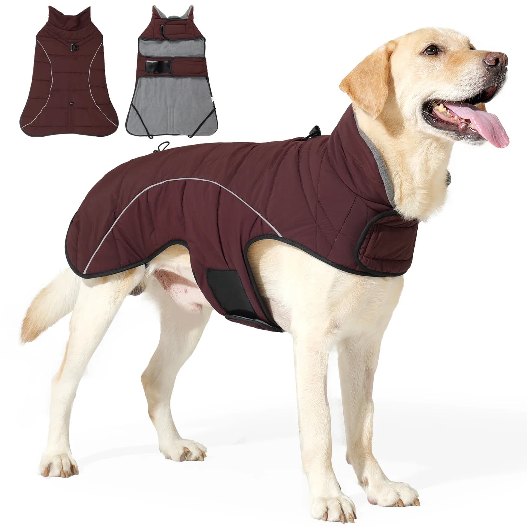 Cappotto per cani Giacca invernale impermeabile Giacche calde antivento Design riflettente Cappotti dolcevita regolabili per cani con gancio e anello