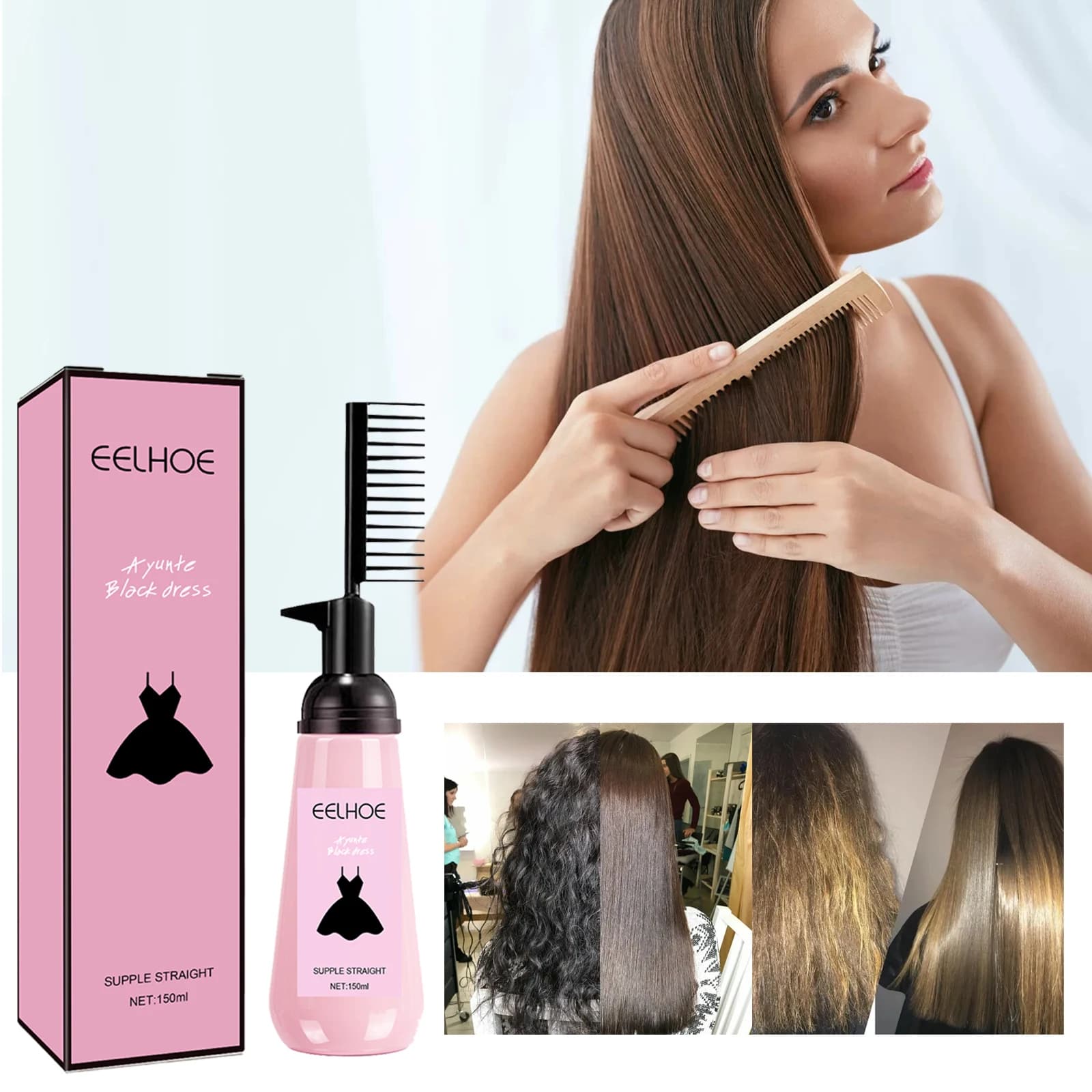 Crema lisciante per la cura dei capelli da 150 ml con pettine per capelli Crema lisciante per capelli lisci e nutrienti per capelli secchi