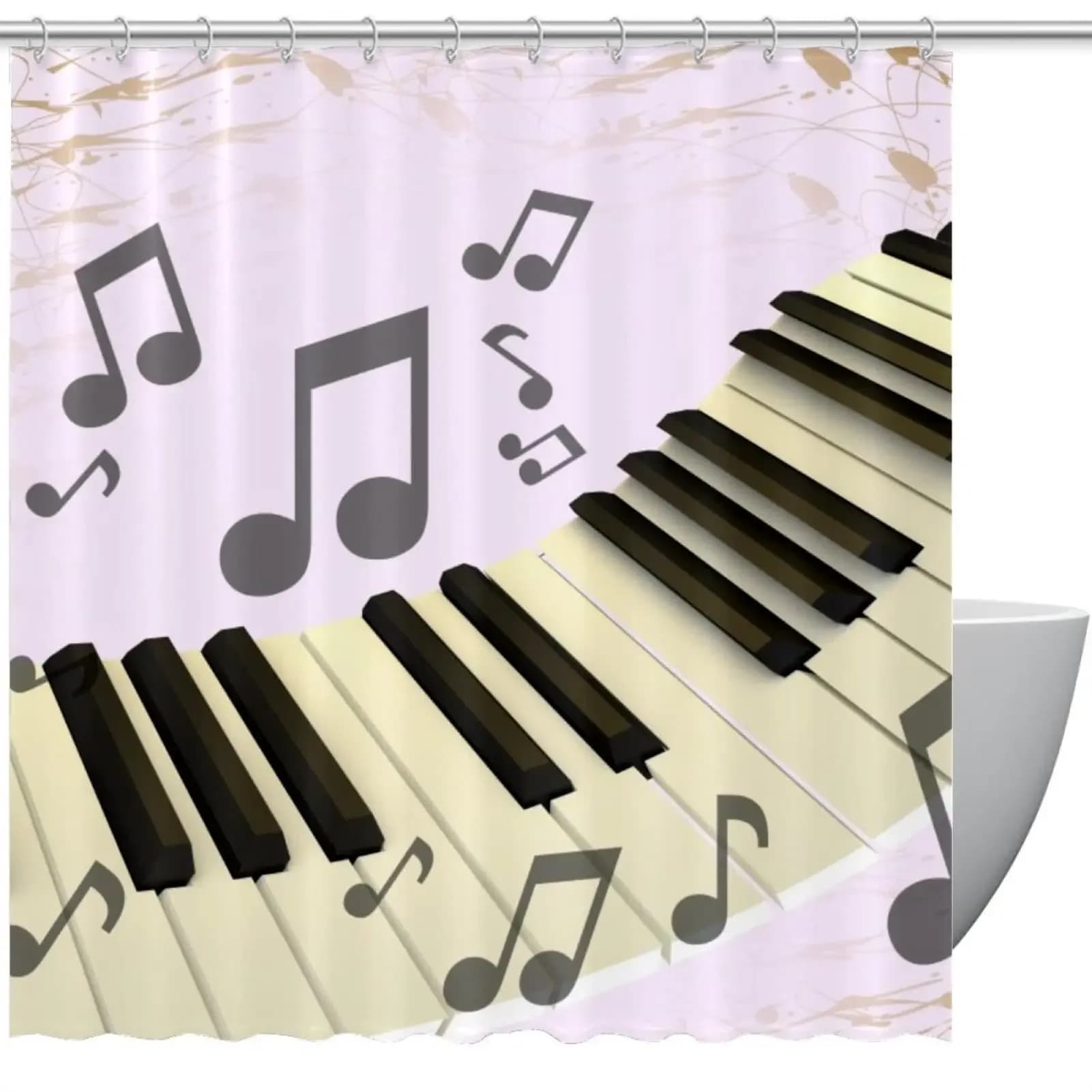 Tenda da doccia con stampa tasti di pianoforte, tende da doccia con strumenti musicali, decorazioni per il bagno, schermo impermeabile in tessuto per vasca da bagno