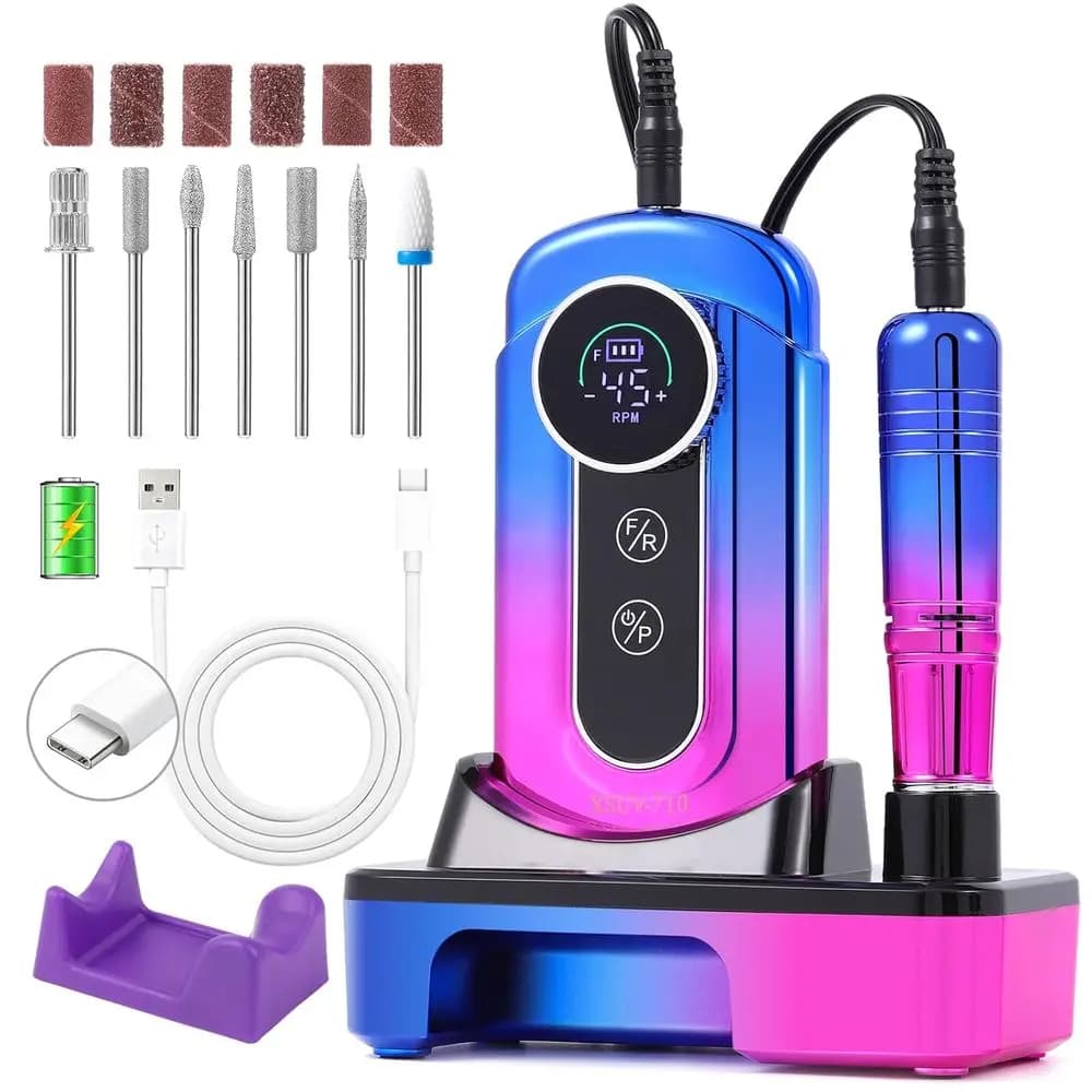 Trapano per Unghie Professionale Senza Fili 45000 RPM con Supporto Ricaricabile, Portatile per Rimozione di Acrilico e Smalto Gel, Ideale per Uso Domestico