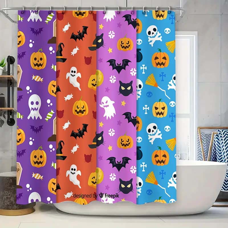 Set di tende da doccia di Halloween spettrali decorazioni per il bagno con stampa di Halloween! Perfetto per la collezionisti di articoli per la casa o per le feste a tema cadenti