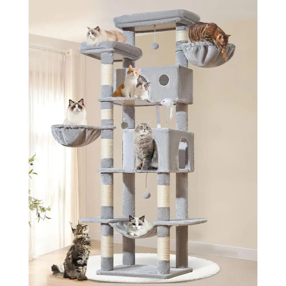Taoqimiao Cat Tree Tower, Albero per Gatti Robusto da 76 Pollici o Grande Torre per Gatti Adulti da Interno con Tiragraffi, 2 Cuccette, 2 Posti per il Riposo