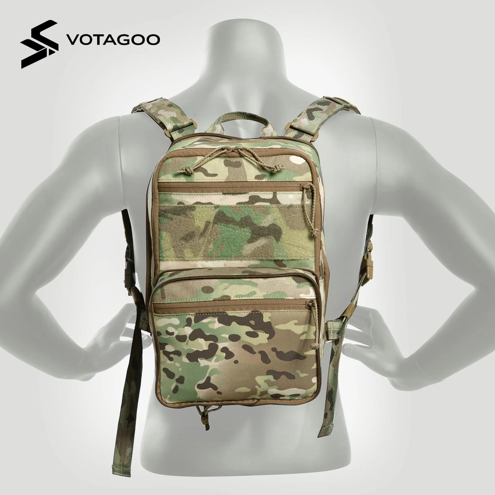 VOTAGOO 2L Tactical Hydration Pack – Expandable Water Bladder Backpack for Chest Rig & Vest, Military Outdoor Hiking Camelbak St