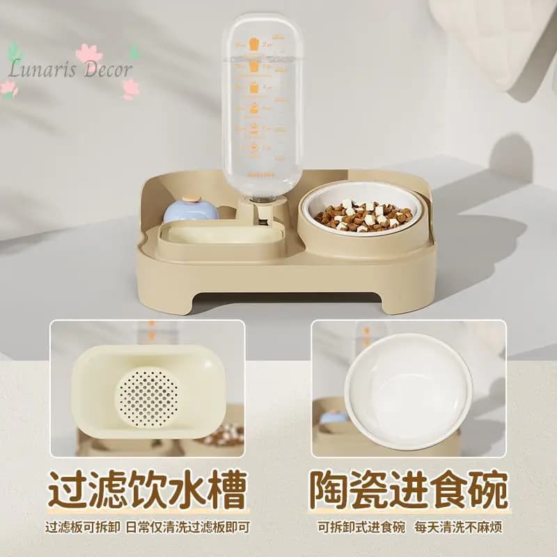 Integrated Cat Dog Double Bowl Automatic Water Feeder Neck Protection Raised Pet Food Dish for Home Pet Supplies
