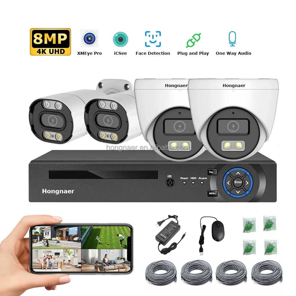 Kit Sistema di Videosorveglianza Domestica 2026 Hongnaer 4CH con Rilevamento Volto, NVR IP POE, Telecamere di Sicurezza CCTV Wireless 4K 8MP