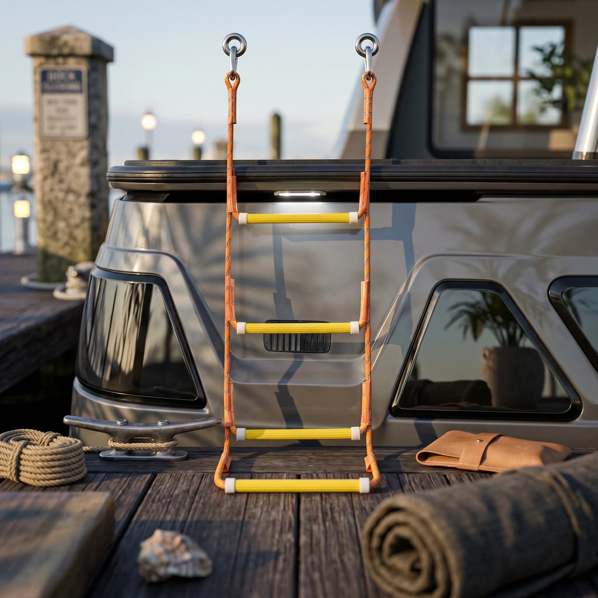 Rope Boat Ladder Stainless Steel Boat Rope Ladder Marine Gear Easy to Install Portable for Kayak Use, Dock Side