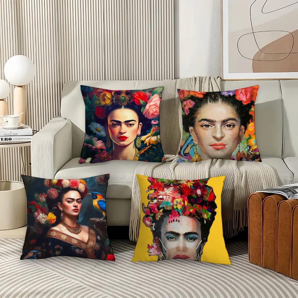 Divertente artista F-Frida K-Ka H-Hlo Federa Cuscini da ufficio adatti per divano, auto, camera da letto, fodera per cuscino decorativa